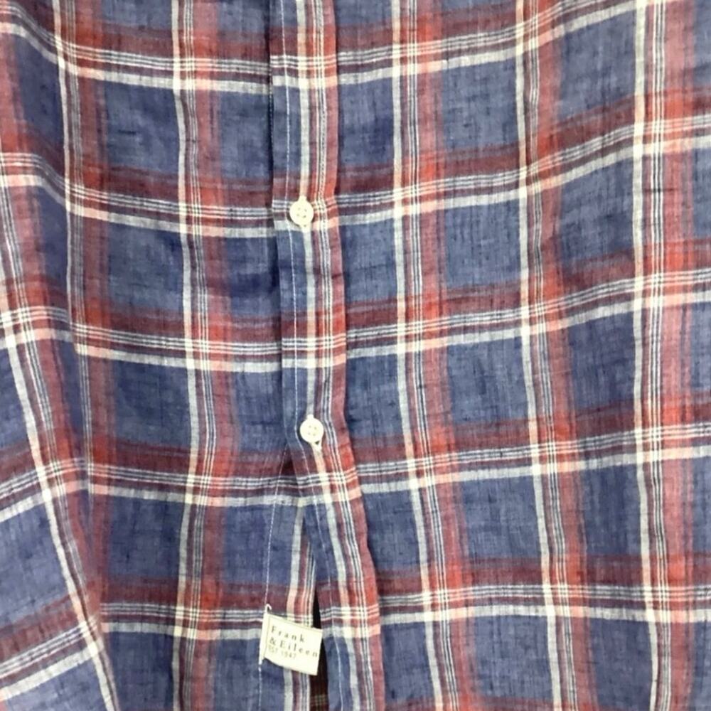 Frank & Eileen Mary Linen Button Front Shirtdress Blue Red Plaid Size Medium - Picture 5 of 10